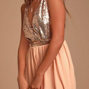 LULU's NWT - Elegant Encounter Rose Gold Sequin Maxi Dress